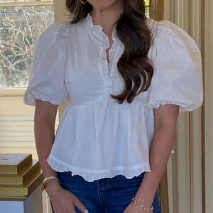 White Puff Sleeve Peplum Top